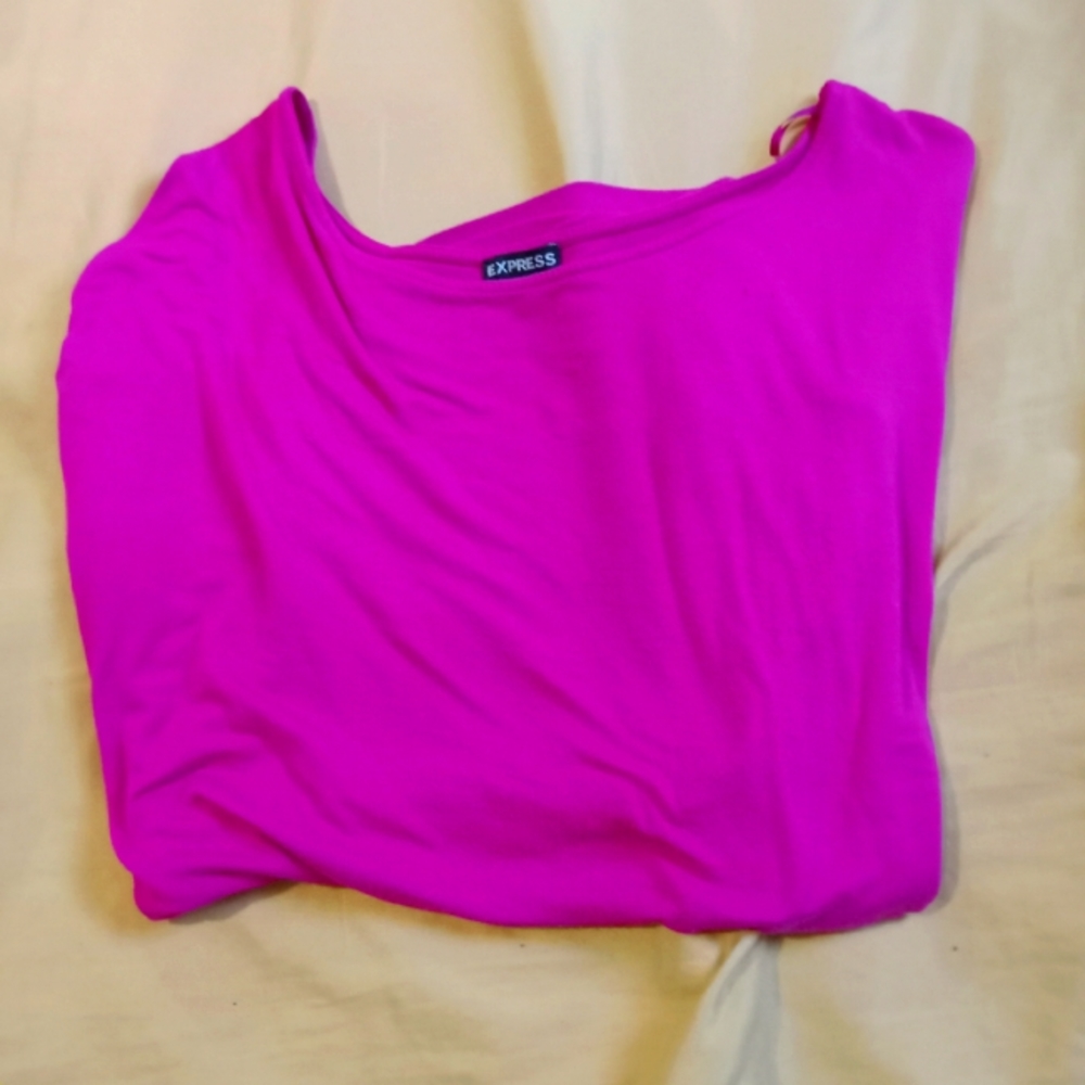 🩷 NWOT Womens Express Bright Pink Blouse Small Petite Fun Party Date Dinner
